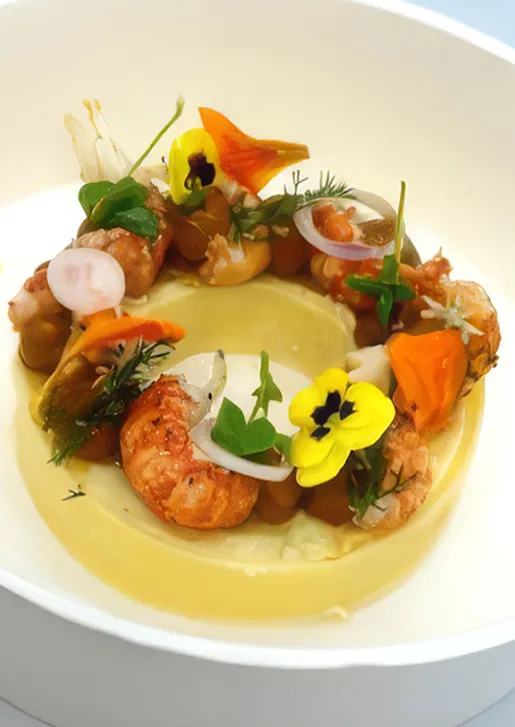 Assiette gastronomique créative aux saveurs bourguignonnes et garnitures colorées