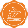 Icône représentant un avion et un terminal aéroportuaire stylisé.